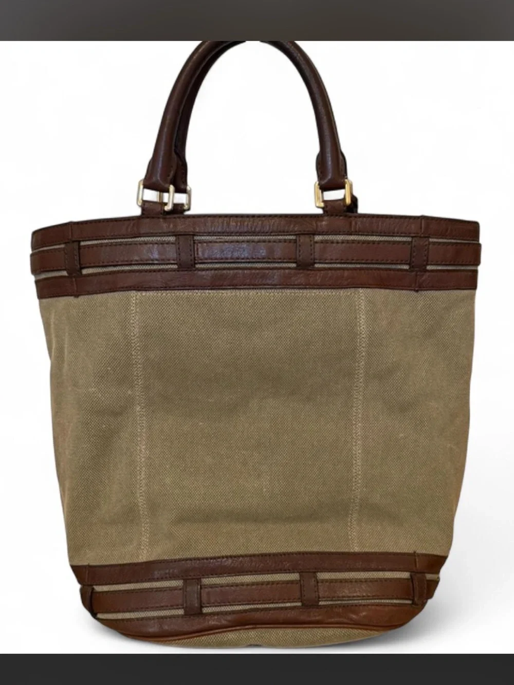 Vintage Michael Kors Kingsbury Canvas Tote with Brown Leather Trim